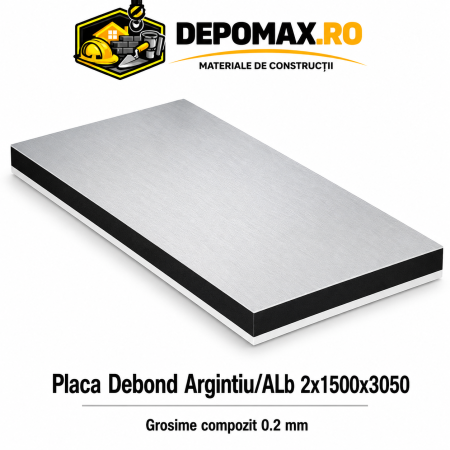 Placa BOND argintiu/alb 2mm, 1500x3050mm, aluminiu 0.2mm